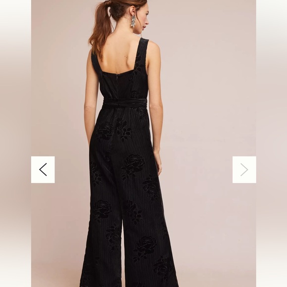 NEW Anthropologie Moulinette Soeurs Noir Velvet Burnout Textured Jumpsuit Black - Picture 2 of 8